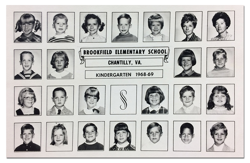 Black and white photograph of the kindergarten class from Brookfield's 1969 yearbook. The children are not named.