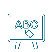 icon of a chalkboard with the letters A, B, and C