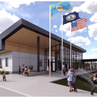 A rendering of what the new front of the building will look like.